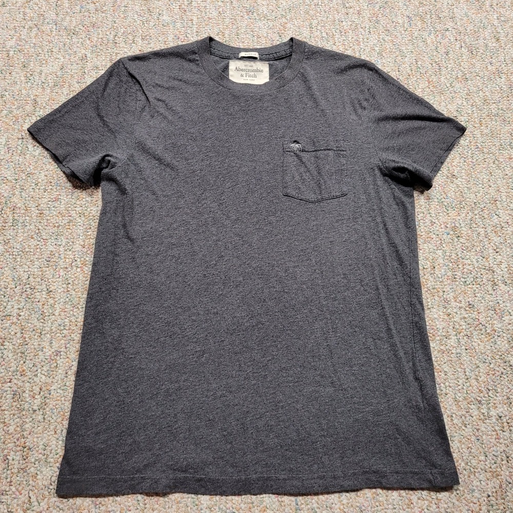 Abercrombie & Fitch Shirt Mens Large Gray Muscle Fit Logo Pocket Tee Casual
